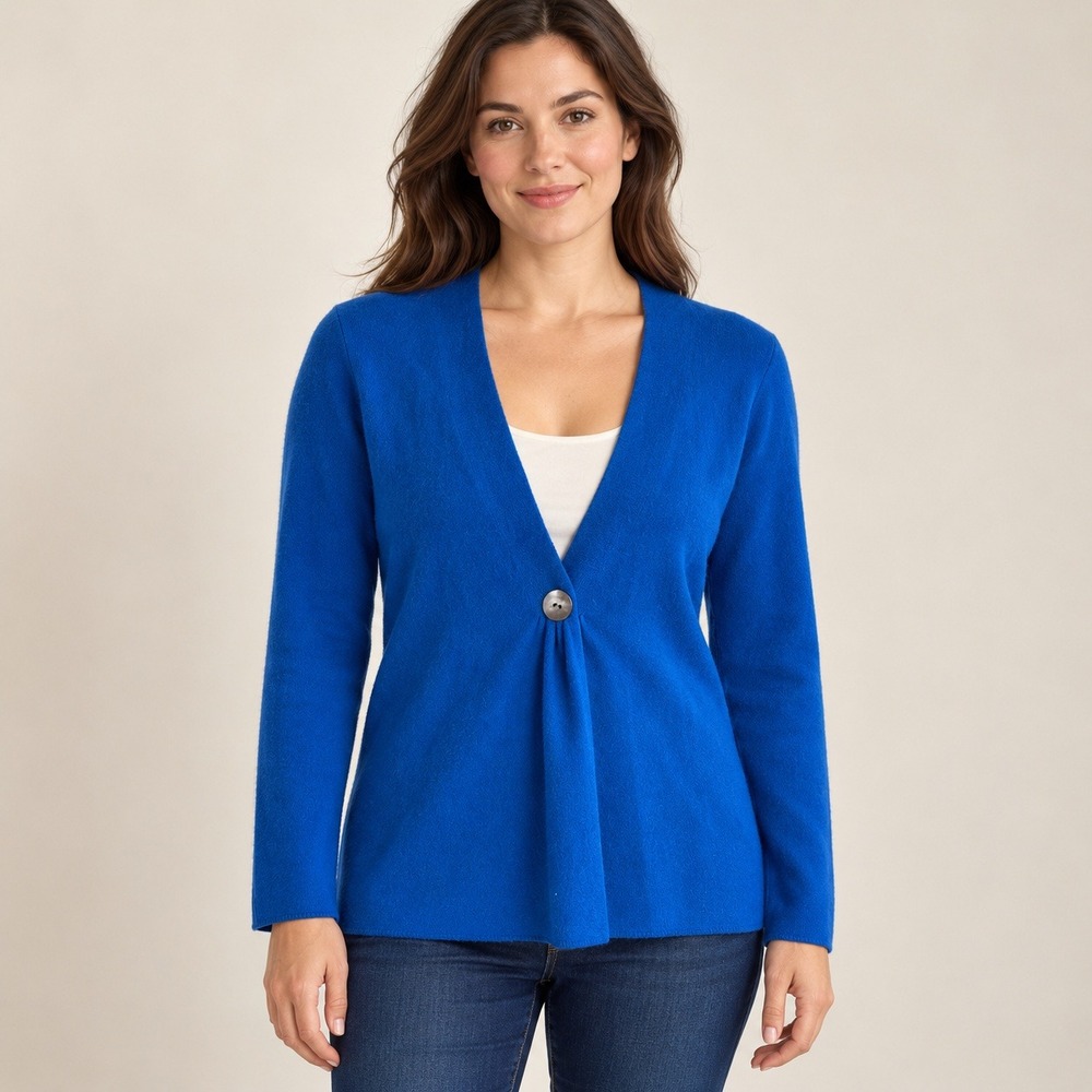 InCashmere 100% Cashmere Cardigan Women Medium Sweater V-Neck Blue Button Front
